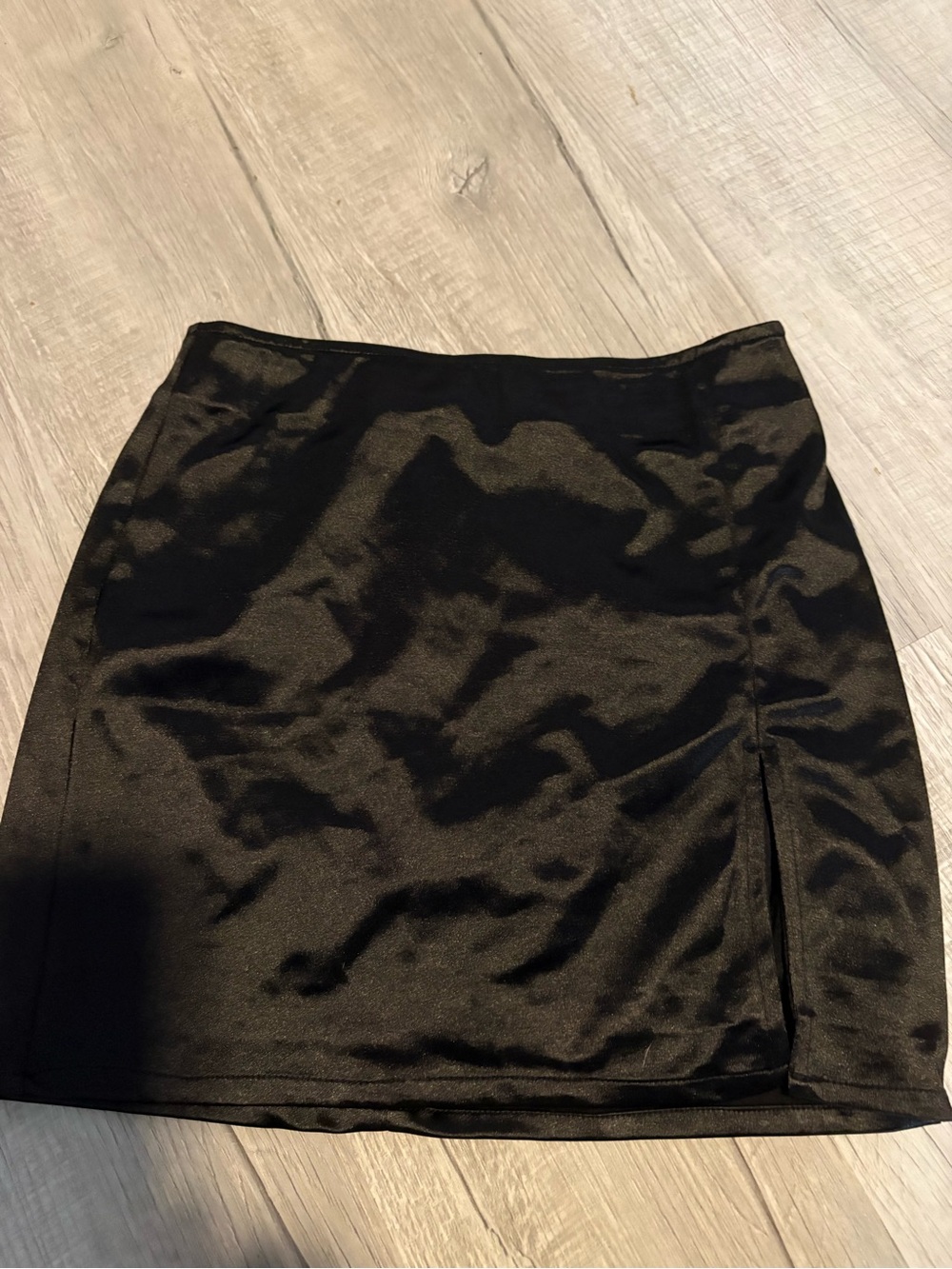 Fashion Nova Black Satin Mini Skirt with Side Slit
